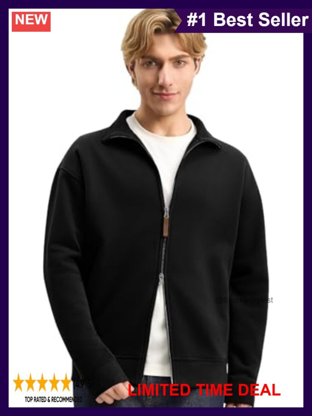 Two-Way Zip Up Sweatshirt Stand Collar Fleece Jacket